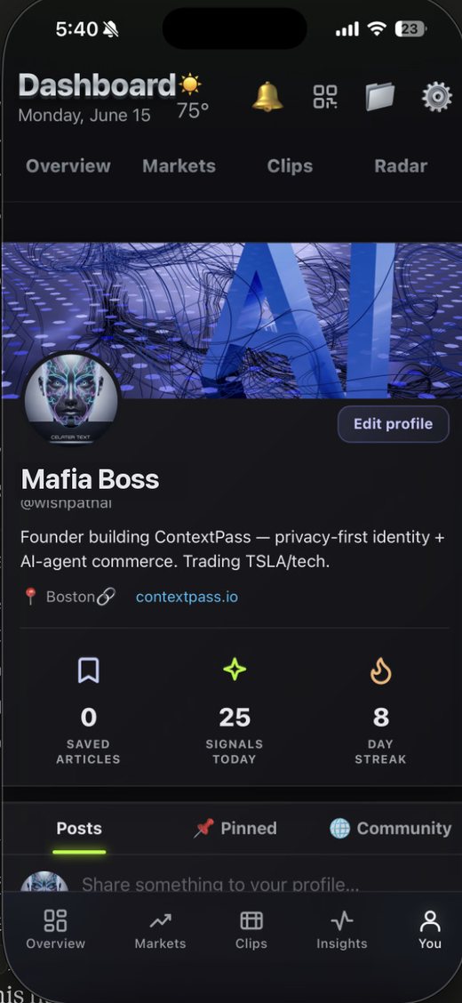 DailyHub dashboard and profile screen
